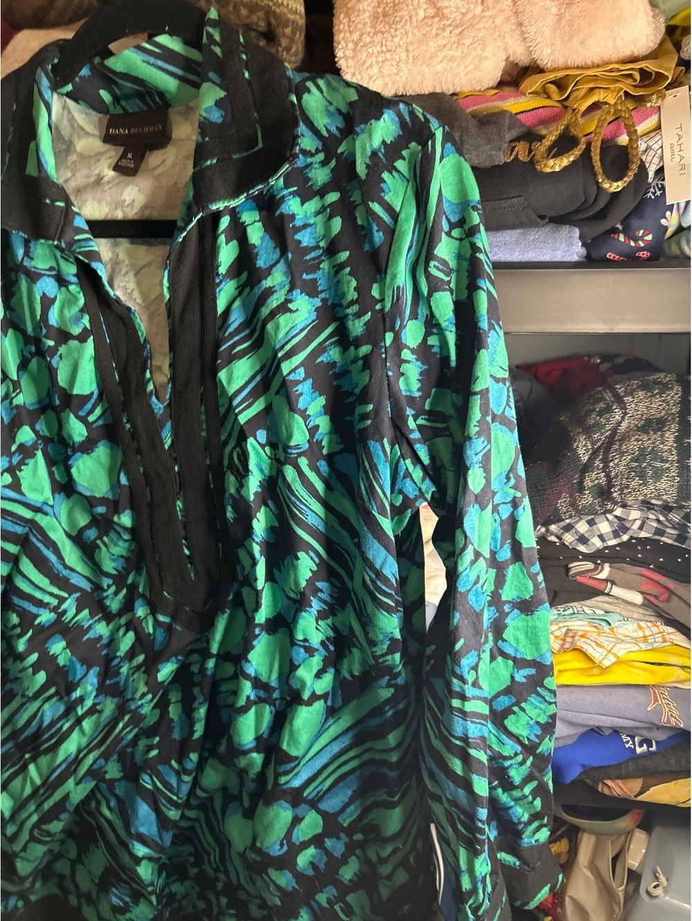 Dana Buchman Women's XL Tunic Top in Blue and Green Animal Print